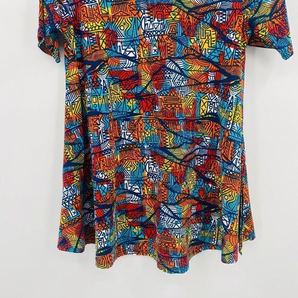 Lularoe Size XS Blue & Orange Geometric Print Short Sleeve Perfect Tee Flowy - Picture 8 of 8